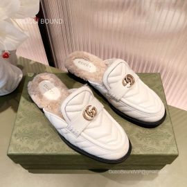 Gucci Matelasse Leather Slipper Mule with Shearling in White 2281442