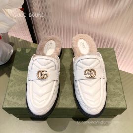 Gucci Matelasse Leather Slipper Mule with Shearling in White 2281442