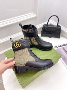 Gucci GG Canvas Lace Up Leather Ankle Boot in Black 2281453