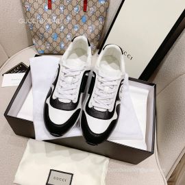 Gucci Interlocking G Leather Sneakers in Black White Unisex 2281463