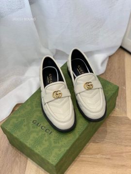 Gucci Double G Loafer in White Chevron Matelasse Leather 2281464
