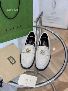 Gucci Double G Loafer in White Chevron Matelasse Leather 2281464