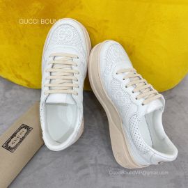 Gucci Womens Jive GG Embossed Sneaker in White GG Embossed Leather Unisex 2281467