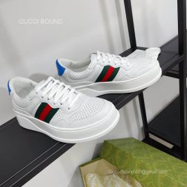 Gucci Womens Jive Web Sneaker in White Leather with Blue Detail Unisex 2281468