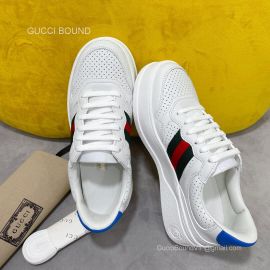 Gucci Womens Jive Web Sneaker in White Leather with Blue Detail Unisex 2281468