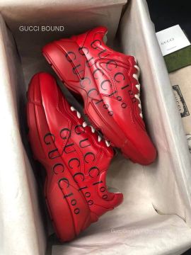 Gucci 100 Rhyton Sneakers in Hibiscus Red Leather with Gucci 100 Print Unisex 2281471