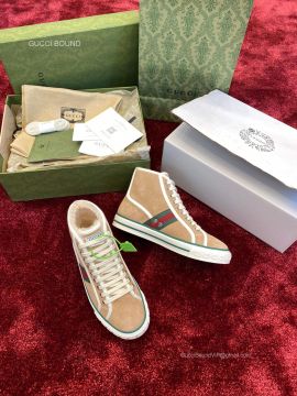 Gucci Tennis 1977 Sneaker Boot with Shearling and 77 Embroidery in Beige Leather Unisex 2281480
