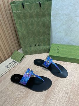 Gucci Horsebit GG Canvas Thong Sandals in Blue Unisex 2281491
