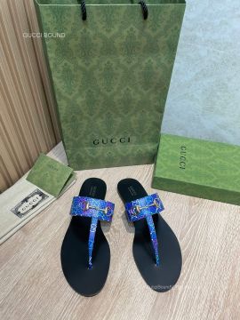 Gucci Horsebit GG Canvas Thong Sandals in Blue Unisex 2281491