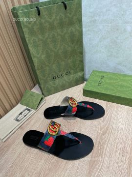 Gucci Double GG Canvas Thong Sandals in Blue Unisex 2281497
