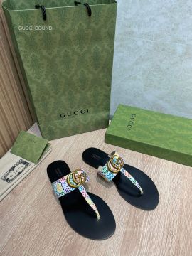 Gucci Double GG Canvas Thong Sandals in Multicolor Unisex 2281500