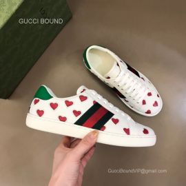 Gucci Vintage Ace Low Top Leather Sneaker with Red Hearts in White Unisex 2281509