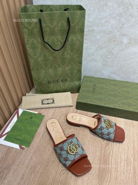 Gucci Double G Slide Sandals in Green GG Canvas 2281515