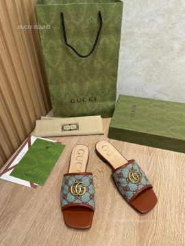 Gucci Double G Slide Sandals in Green GG Canvas 2281515