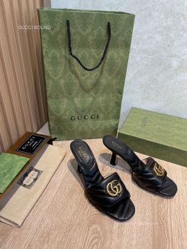 Gucci Double G Heeled Matelasse Leather Sandal in Black 75MM 2281517