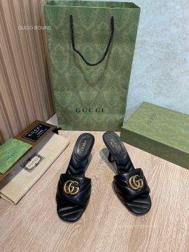 Gucci Double G Heeled Matelasse Leather Sandal in Black 75MM 2281517