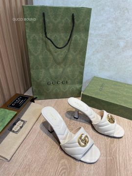 Gucci Double G Heeled Matelasse Leather Sandal in White 75MM 2281518