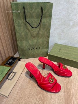 Gucci Double G Heeled Matelasse Leather Sandal in Red 75MM 2281519