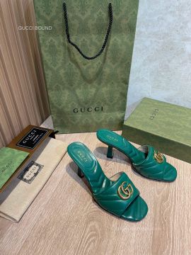 Gucci Double G Heeled Matelasse Leather Sandal in Green 75MM 2281520