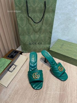 Gucci Double G Heeled Matelasse Leather Sandal in Green 75MM 2281520