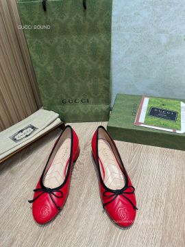 Gucci Womens Ballet Flat with Double G in Red Matelasse Leather 2281528