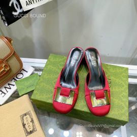 Gucci Satin Heeled Slipper Mules in Red 85MM 2281548