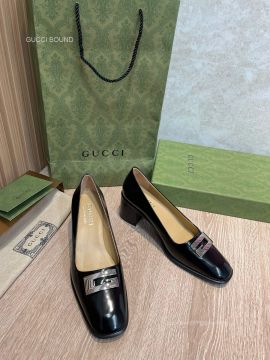 Gucci Square G Calf Leather Loafers in Black 55MM 2281579