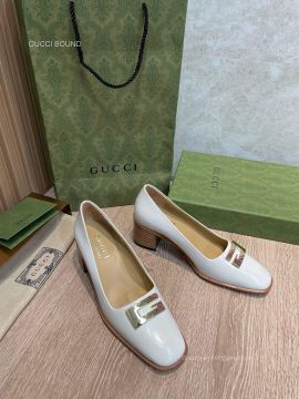 Gucci Square G Calf Leather Loafers in White 55MM 2281580