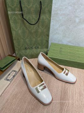 Gucci Square G Calf Leather Loafers in White 55MM 2281580