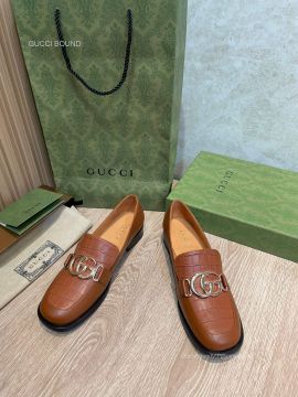 Gucci 2022 Crocodile Embossed Leather Loafers in Brown 2281584