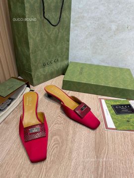 Gucci 2022 Satin Heeled Mules in Red 40MM 2281587