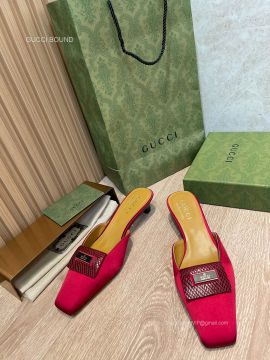 Gucci 2022 Satin Heeled Mules in Red 40MM 2281587