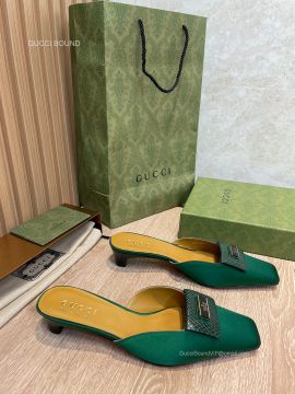 Gucci 2022 Satin Heeled Mules in Green 40MM 2281588