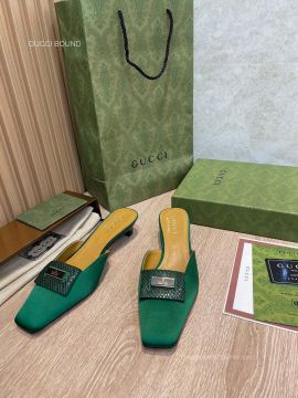Gucci 2022 Satin Heeled Mules in Green 40MM 2281588