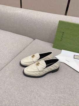 Gucci Womens Loafer with Double G in White Chevron Matelasse Leather 2281592