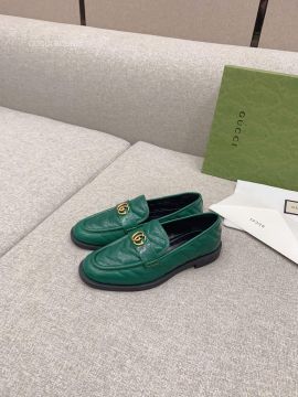 Gucci Womens Loafer with Double G in Green Chevron Matelasse Leather 2281595