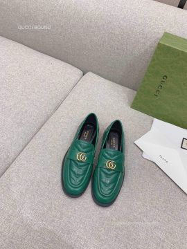 Gucci Womens Loafer with Double G in Green Chevron Matelasse Leather 2281595