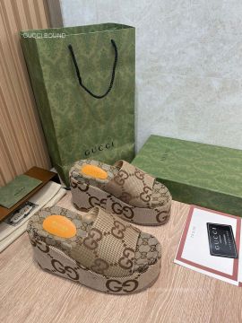 Gucci GG Jumbo Canvas Platform Slide Sandal in Beige 120MM 2281600