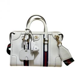 Gucci Small Top Handle Bag with Double G in White Smooth Leather 715772 2291003