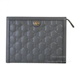 Gucci GG Matelasse Leather Pouch Clutch Bag in Gray 723780 2291006