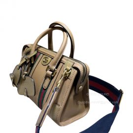 Gucci Mini Top Handle Bag with Double G in Light Brown Smooth Leather 715771 2291011