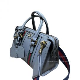 Gucci Mini Top Handle Bag with Double G in Gray Smooth Leather 715771 2291012