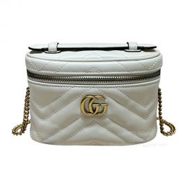 Gucci Mini Top Handle Bag with Chain in White GG Matelasse Leather 723770 2291015