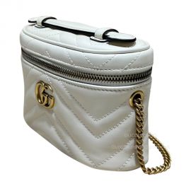 Gucci Mini Top Handle Bag with Chain in White GG Matelasse Leather 723770 2291015