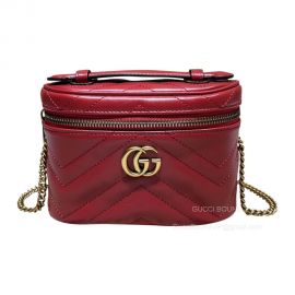 Gucci Mini Top Handle Bag with Chain in Red GG Matelasse Leather 723770 2291016