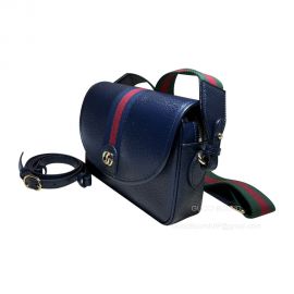 Gucci Ophidia Mini Shoulder Bag in Blue Leather with Blue Red Web 722117