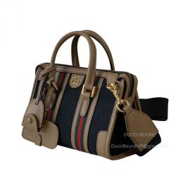 Gucci Mini Canvas Top Handle Duffle Bag in Black Original GG Canvas and Light Brown Leather 715771