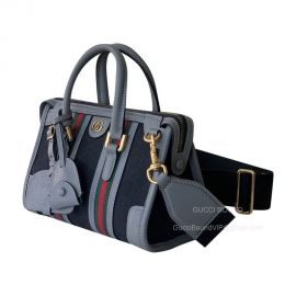 Gucci Mini Canvas Top Handle Duffle Bag in Black Original GG Canvas and Gray Leather 715771