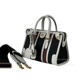 Gucci Mini Canvas Top Handle Duffle Bag in Black Original GG Canvas and White Leather 715771