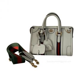 Gucci Mini Canvas Top Handle Duffle Bag in White Smooth Leather 715771